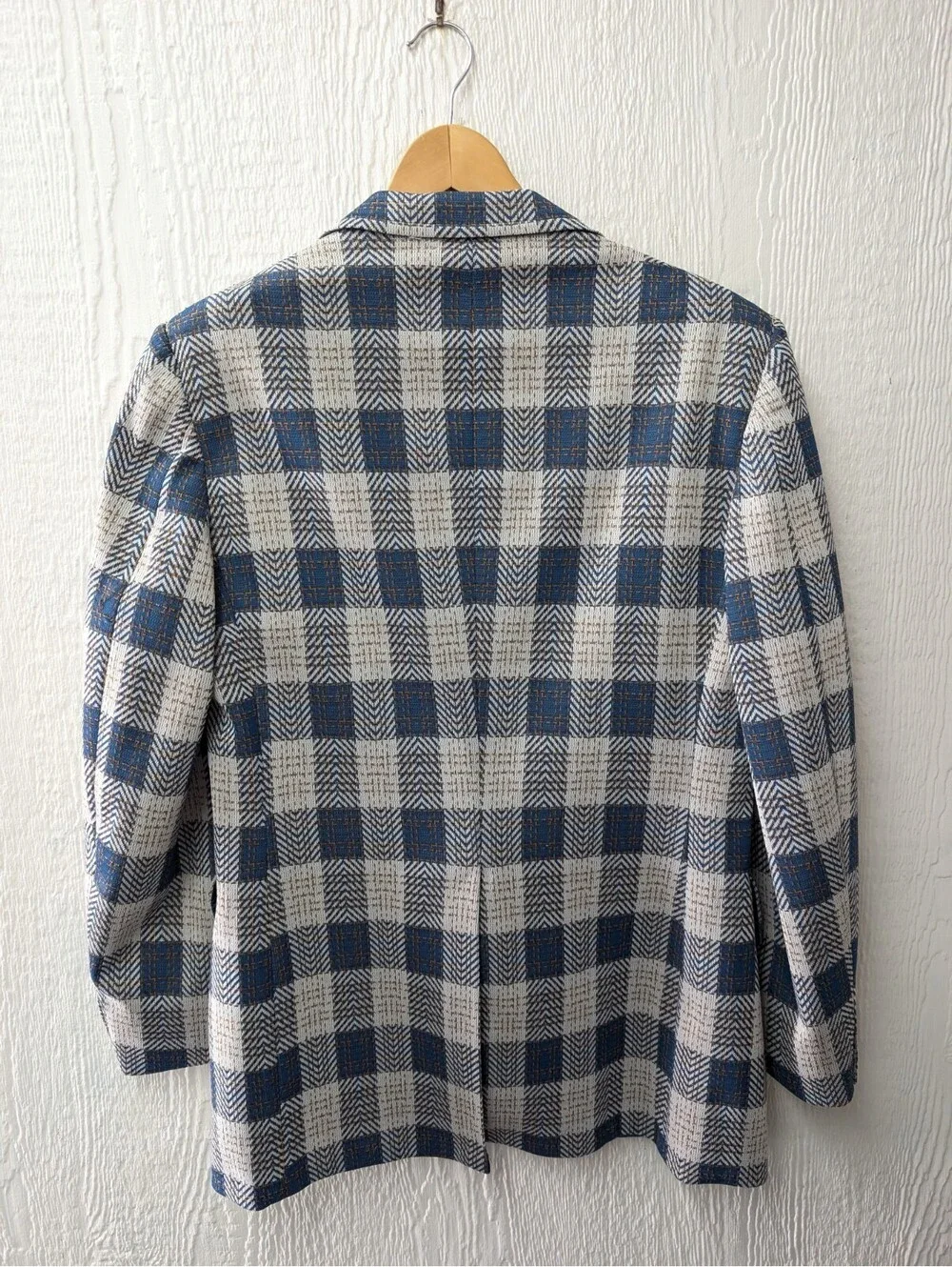Vintage 70s Sportsman Knits Richman Brothers Blue Plaid Blazer Coat Academia 40L